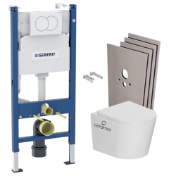 Pack WC bâti-support Duofix 112cm + WC sans bride Ceramia + abattant SoftClose + Set habillage + plaque blanche (CETORGEB3SBVP)