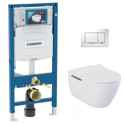 Pack WC Bâti-support UP320 + WC sans bride Bello + Abattant softclose + Plaque blanche (GebBello-K)