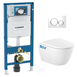 Geberit Pack WC Bati Geberit Duofix UP320 + cuvette Roca sans bride + abattant Soft Close + Plaque de commande Blanche (GebOna-C)