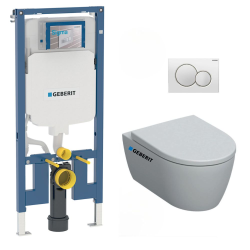 Geberit Pack WC Bati-support Geberit Duofix extra-plat + WC sans bride Geberit iCon + Abattant softclose + Plaque blanche (SLIM-iCon-B)