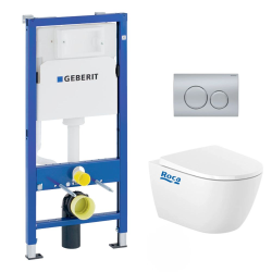 Geberit Pack WC Bati Geberit UP100 + Cuvette Roca Ona sans bride fixations invisibles + Plaque chrome mat (OnaGeb9)