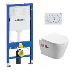 Pack WC Bâti-support 112 cm + WC Swiss Aqua Technologies Infinitio sans bride + Plaque Blanc alpin (InfinitioGeb1)