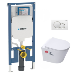 Pack WC Bâti-support + Cuvette Infinitio sans bride fixations invisibles + Abattant softclose + Plaque, Blanc (SLIM-Infinitio-1)