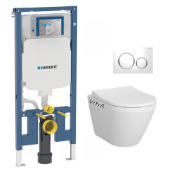 Pack WC Bâti-support UP720 extra-plat + WC sans bride Integra + Abattant frein de chute + Plaque blanche (SLIM-IntegraRimless-B)