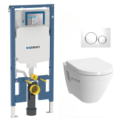 Pack WC Bâti-support + Cuvette suspendue sans bride Vitra S50 + Abattant frein de chute + Plaque Chrome mat (SLIM-S50-L)