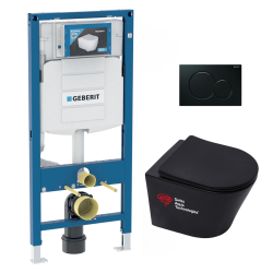 Geberit Pack WC Bati-support Geberit + WC Swiss Aqua Technologies Infinitio sans bride + Abattant softclose + Plaque noire