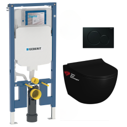 Pack WC bâti-support UP720 extra-plat + WC Infinitio noir mat sans bride + Abattant softclose + Plaque (SLIM-BlackInfinitio-A)