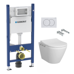 Pack Bâti-support Duofix 112cm + WC sans bride Integra + Abattant softclose + Plaque blanche (IntegraRimlessGeb3)