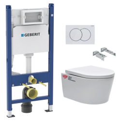 Pack bâti Duofix 112cm + Plaque blanche Delta20 + Cuvette suspendue sans bride et fixations invisibles (SATrimlessGeb3)