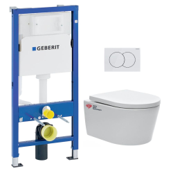 Geberit Pack WC bâti-support Geberit + cuvette suspendue Swiss Aqua Technologies sans bride + plaque (SATRIMLESSGEB1-DE)