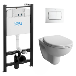 Pack Bâti-support Roca Active + WC suspendu Vitra + Abattant soft close + plaque blanche (RocaActiveS50softclose-1)
