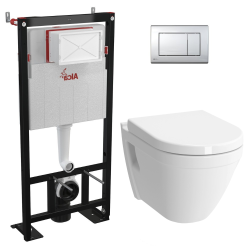 Pack WC Bâti autoportant + WC suspendu VITRA S50 + Abattant avec frein de chute + Plaque blanche (AlcaS50-M271)