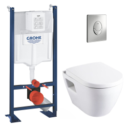 Grohe Pack WC Bâti autoportant + Cuvette Serel SM26 sans bride + Plaque Grohe Skate Air chrome