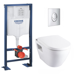 Grohe Pack WC Bâti-support autoportant Rapid SL + Cuvette SM10 Serel + Abattant frein de chute + Plaque Chrome (AutoportantSM10-2)