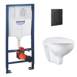 Grohe Pack WC Rapid SL + WC Bau Ceramic sans bride + Siège abattant SoftClose + Plaque de commande noir mat  (RapidSL-Bau-KF0)