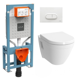 Pack Bâti-support autoportant 112cm + Cuvette suspendue Vitra S50 avec bride + Abattant soft close + Plaque blanche brillante