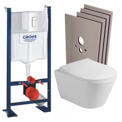 Pack WC Bâti-support autoportant + WC sans bride SAPHO + Abattant softclose + Plaque Chrome + Set habillage (ProjectAvva-2-sabo)