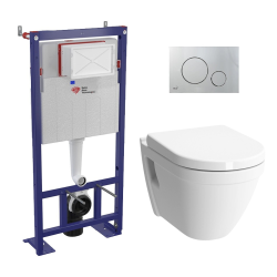 Swiss Aqua Technologies Pack WC bâti-autoportant + Cuvette Vitra S50 + Abattant softclose + Plaque chrome mat (SMART-S50-5)