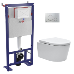 Swiss Aqua Technologies Pack WC bâti-autoportant + WC SAT sans bride fixations invisibles + Abattant softclose + Plaque chrome mat (SMART-SATrimless-5)