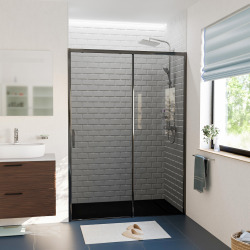 PURA Porte de douche 140x195cm coulissante anticalcaire avec profilés Noir mat (CERAHP140BGG)
