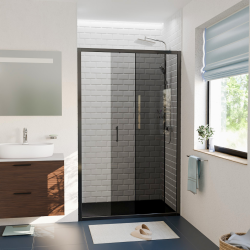 PURA Porte de douche 120x195cm coulissante anticalcaire avec profilés Noir mat (CERAHP120BGG)