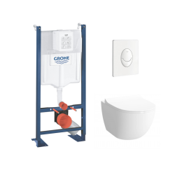 Grohe Pack WC Rapid SL autoportant + cuvette Vitra Sento sans bride + plaque Skate Air blanche (ProjectSento-3)