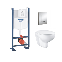 Grohe Pack WC Rapid SL autoportant + cuvette Bau Ceramic sans bride + plaque Skate Cosmo chrome (ProjectBau-1)