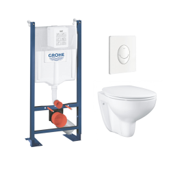 Pack WC Rapid SL autoportant + cuvette Bau Ceramic sans bride + plaque Skate Air blanche (ProjectBau-3)