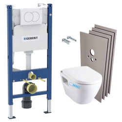 Geberit Pack WC Bati-support Geberit + Cuvette Serel SM10 + Abattant soft close + Plaque blanche + Set habillage
