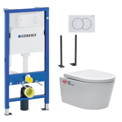 Geberit Pack WC bâti-support Geberit + WC sans bride Swiss Aqua Technologies + abattant SoftClose + plaque blanche (SATrimlessGebATP-1)