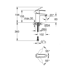 Wave Cosmopolitan Mitigeur de lavabo 1/2", taille S, chrome (G23225000)