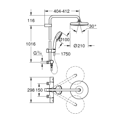Tempesta Cosmopolitan System 210 colonne de douche thermostatique + douche de tête + douchette 2 jets, chrome (G26703000)