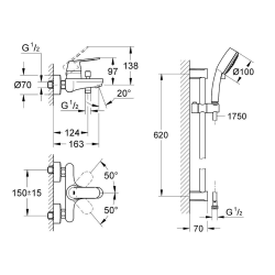  New Tempesta Cosmopolitan 100 ensemble de douche 2 jets + mitigeur monocommande 1/2" bain/douche, chrome (32831000-26076002)