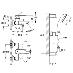  Tempesta 100 ensemble de douche complet 1 jet + mitigeur monocommande bain/douche, chrome (23914001-27925001)