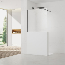 Pare-muret 100x90cm Paroi en verre Crystal Glass® 8 mm anticalcaire, avec bras et profilés noir mat (SATBWIS90PRC)