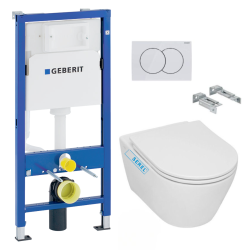 Pack WC Bâti-support + WC Swiss Aqua Technologies Infinitio sans bride, fixations invisibles + Plaque blanche (InfinitioGeb3)
