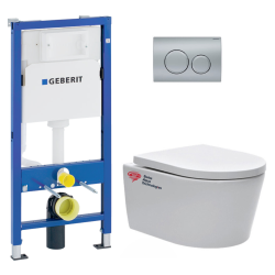 Geberit pack Bati-support Geberit + cuvette suspendue Swiss Aqua Technologies sans bride + plaque Delta20 chrome mat