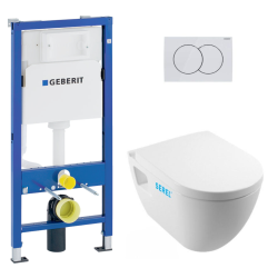 Geberit Pack WC Bati-support Geberit Duofix UP100 + WC Serel SM26 sans brides +abattant softclose +plaque blanche (39186rimless-GEB1)