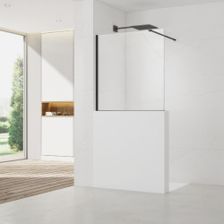 Pare-muret 110x100cm Paroi en verre Crystal Glass® 8 mm anticalcaire, avec bras et profilés noir mat (SATBWIS110PRC)