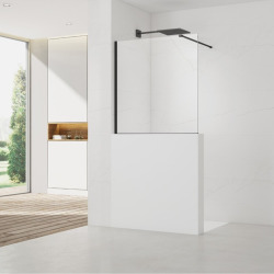 Pare-muret 120x100cm Paroi en verre Crystal Glass® 8 mm anticalcaire, avec bras et profilés noir mat (SATBWIS120PRC)