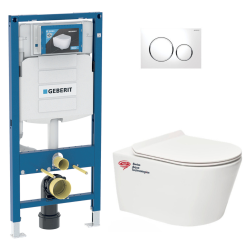 Geberit Pack WC bâti-support Geberit + WC sans bride Swiss Aqua Technologies + Abattant SoftClose + Plaque chrome (GebBrevis-C)