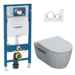 Geberit Pack WC Bati Geberit Duofix + Cuvette WC suspendu  Rimfree + Plaque de commande Sigma20 Blanc chrome (GebiCon-C-SP)