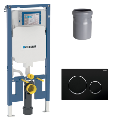 Geberit Duofix Pack Bâti-support extra-plat 114 cm UP720, gain de place + Plaque Sigma20,Noir chromé (111.796.00.1-D)