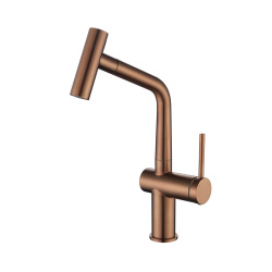 Timeless mitigeur d'évier à levier en acier inoxydable avec douchette extractible, monotrou, or Cuivre brossé (TMLKF185BCP)