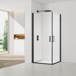 Fusion Portes de douche acces en angle pivotantes 90x90cm anticalcaire avec profilés noir mat (SATFUD9090C-SET)