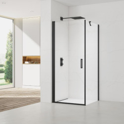 Fusion ensemble porte pivotante /paroi 80x80cm anticalcaire avec profilés noir mat (SATFUD80S80C-SET)
