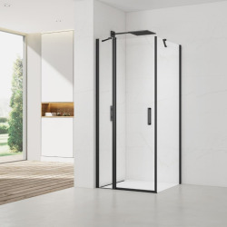 Fusion ensemble porte pivotante /paroi 90x90cm anticalcaire avec profilés noir mat (SATFUDP90S90C-SET)