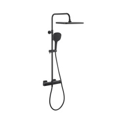 Set de douche avec mitigeur thermostatique + douche de tête + douchette 3 jets, noir mat (SATSSTZC)