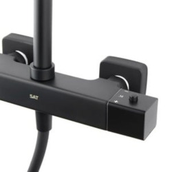 Set de douche avec mitigeur thermostatique + douche de tête + douchette 3 jets, noir mat (SATSSTZC)