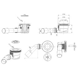 Siphon design pour receveur de douche 90 x 40/50m, couvercle blanc (E90KOB)